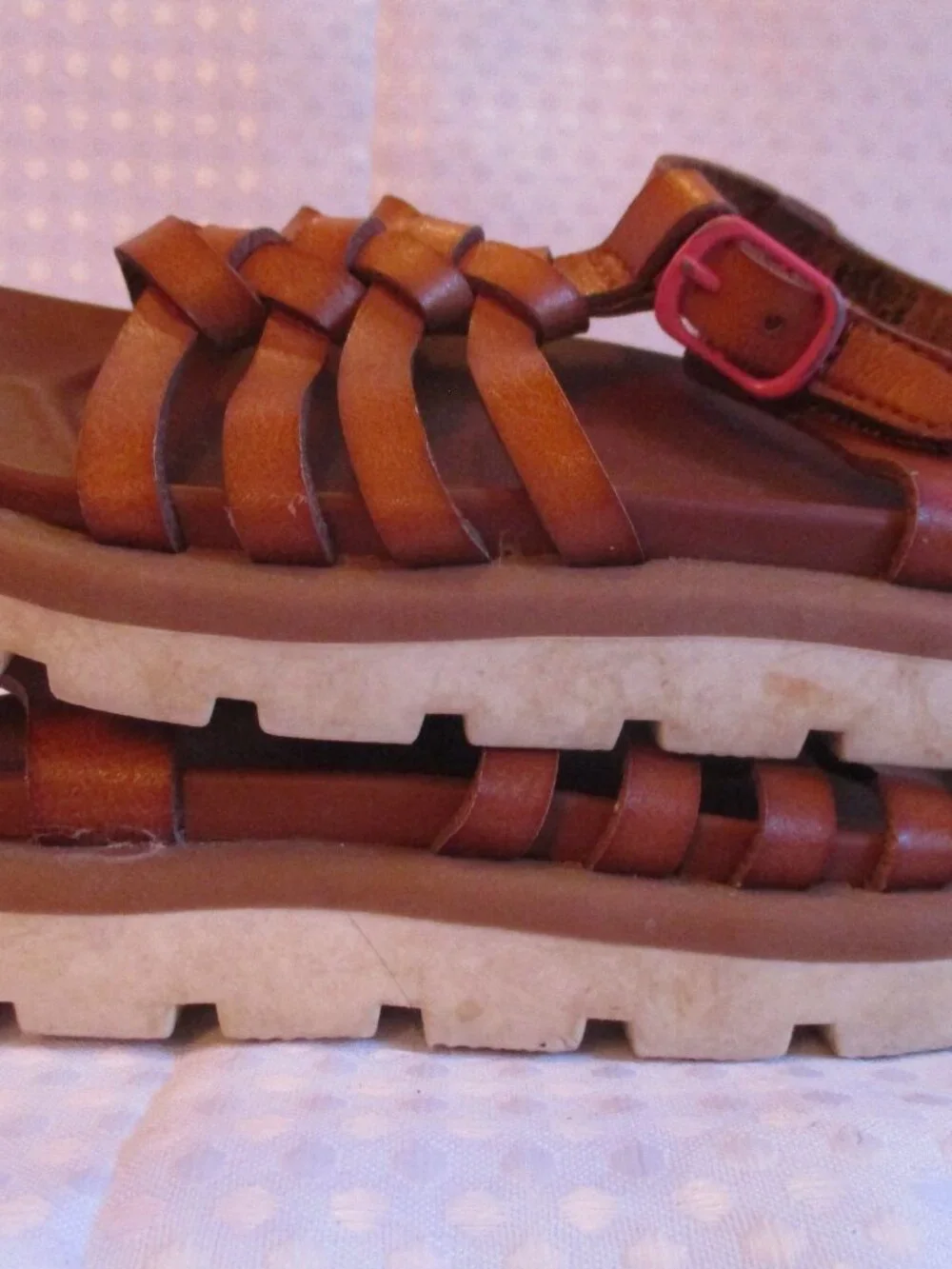 Wonder Nation Girls Brown Braided Strappy Buckle Sandals Flat Synthetic Size 7